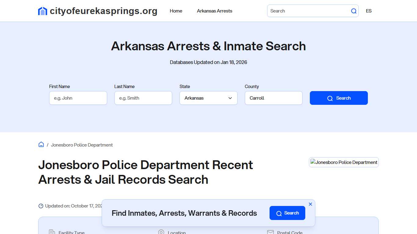 Jonesboro Police Department, AR Arrests, Records, Jail Roster Lookup