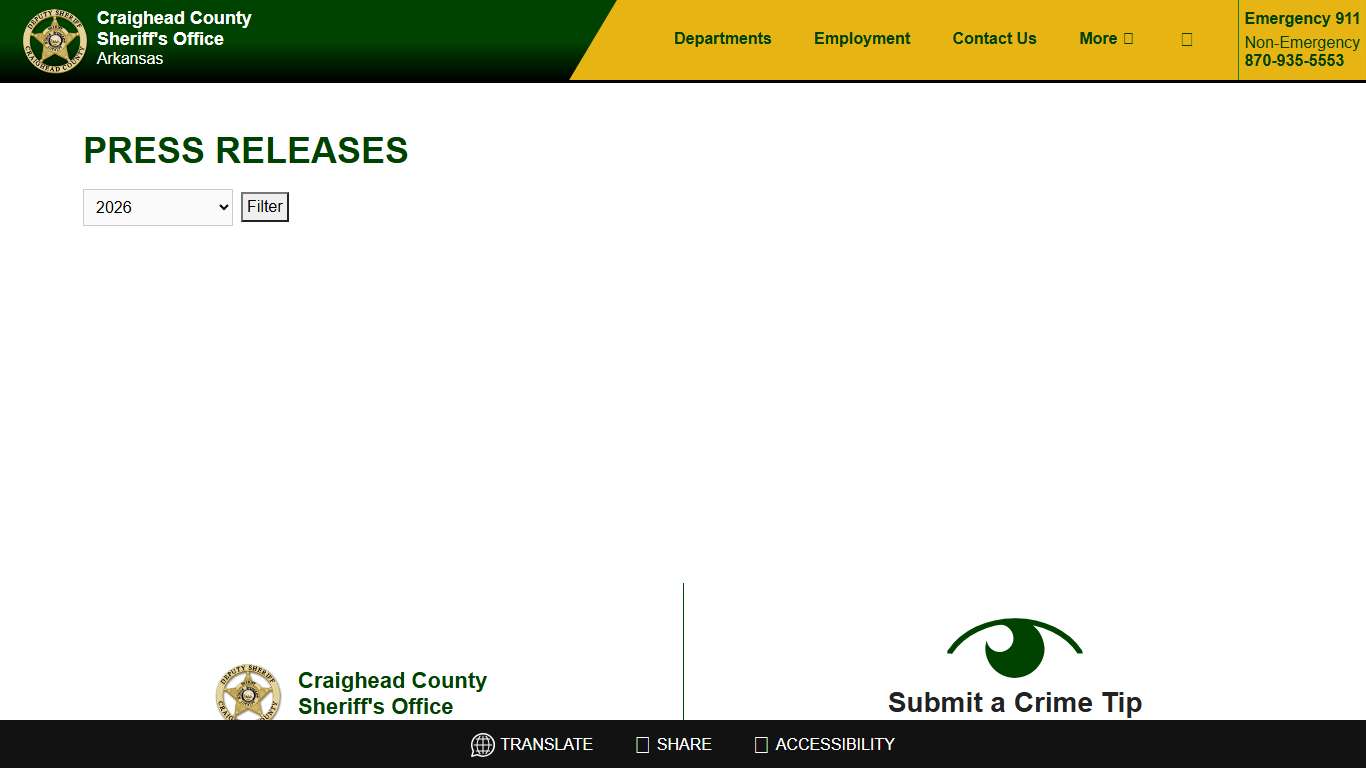 Press Releases - Craighead County Arkansas Sheriff's Office | Jonesboro - Lake City
