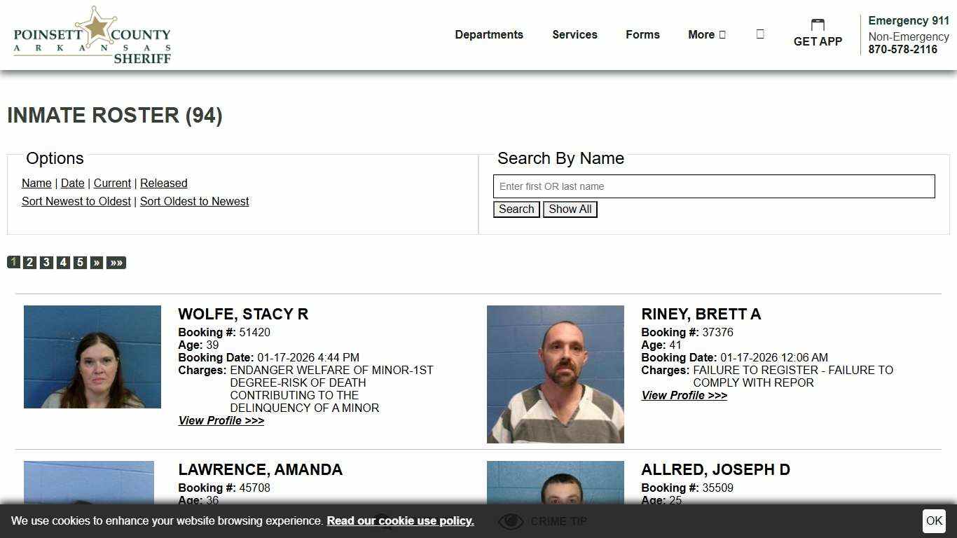 Inmate Roster | Poinsett County Sheriff AR | Sort Booking Time - Descending | Page 1