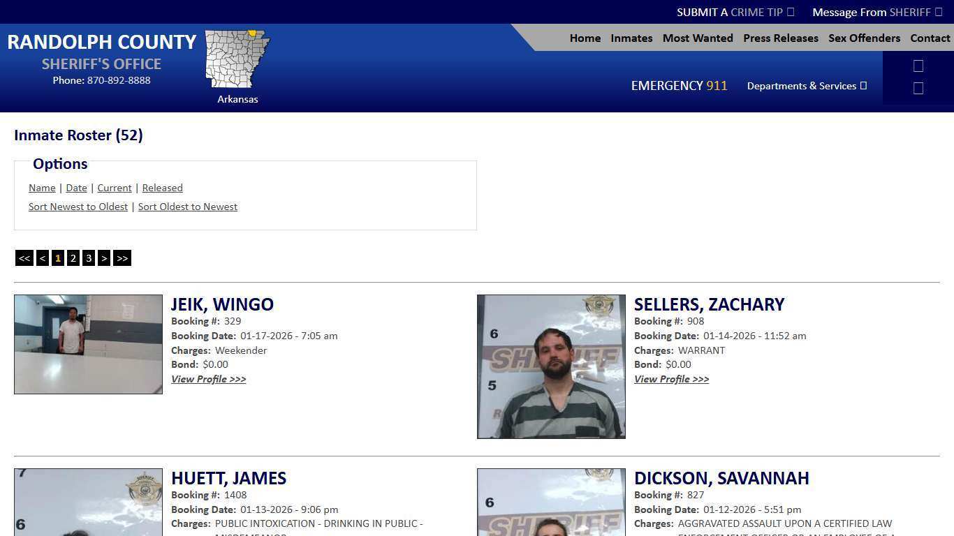 Inmate Roster - Current Inmates Booking Date Descending - Randolph County Sheriff AR